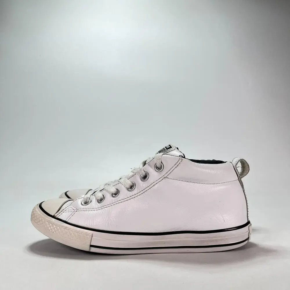Converse Chuck Taylor All Star White Leather Skater Shoes 648582C Youth Size 5